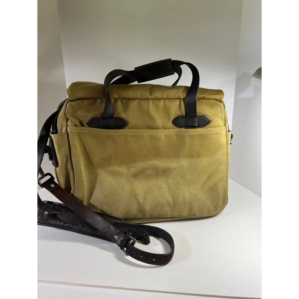 Filson 258 Rugged Twill Padded Briefcase Computer Bag Canvas Leather OtterGreen
